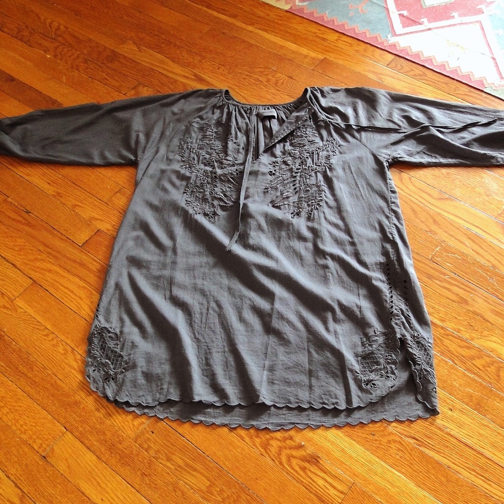 Zadig & Voltaire Charcoal Gray Embroidered Tunic Blouse